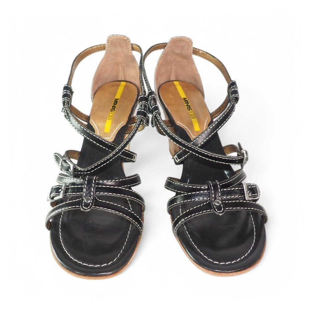 Manas Designs Strappy Leather Heeled Slingback Sandals Black Brown Women's 9/40 - Picture 3 of 10